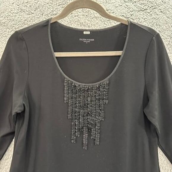 Eileen Fisher Small Black Dress Decorative Accents Stretchy Comfort Party - Picture 2 of 8